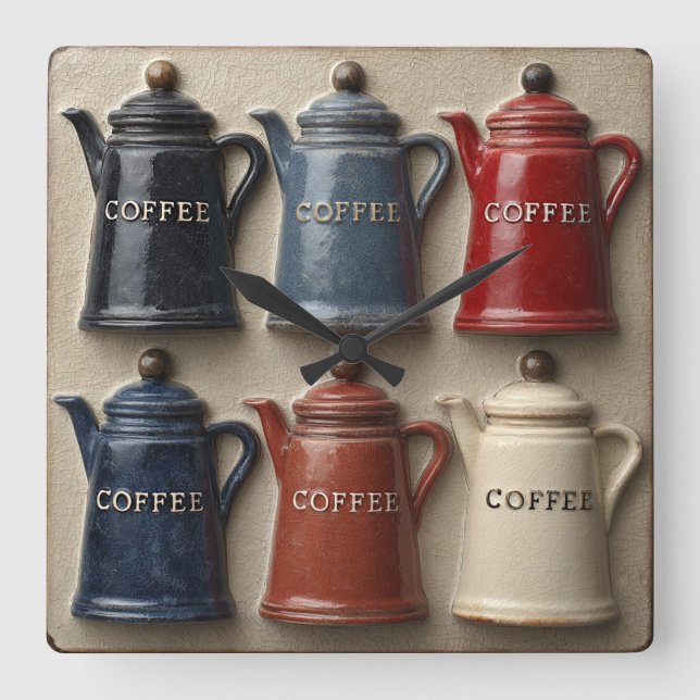 Vintage Coffee Pots  Square Wall Clock (Front)