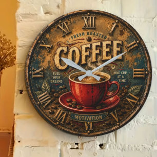 Vintage Coffee Rustic Bar Kitchen Decor Large Clock