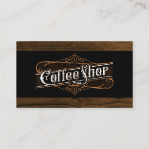 Vintage Coffee Shop Lettering   Wood Trim Business Card