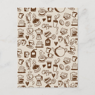 Vintage Coffee Shop Line Art Pattern Warm Beige Postcard