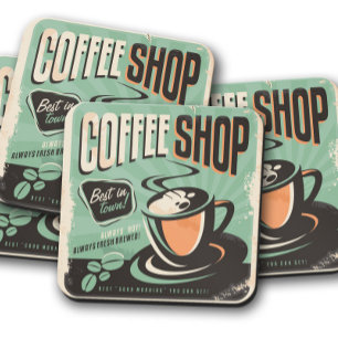 Vintage Coffee Shop   Retro Coffee Cork Coasters