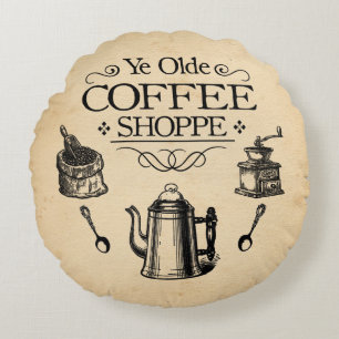Vintage Coffee Shop Round Cushion