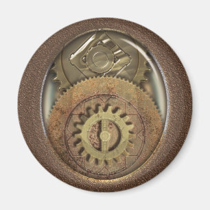 Vintage Cogs Steampunk Round Magnet