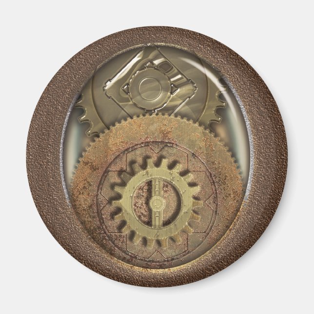 Vintage Cogs Steampunk Round Magnet (Front)