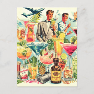 Vintage Coktail Drinks Illustration Postcard