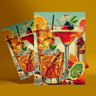 Vintage Coktail illustration Postcard