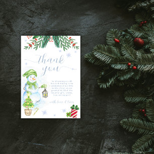 Vintage Cold Outside Floral Snowman Baby Shower Thank You Card