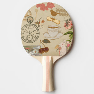 Vintage Collage Art Ping Pong Paddle