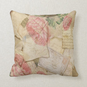 Vintage Collage, French Letters and Post Cards Cushion