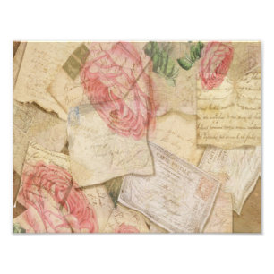 Vintage Collage, French Letters and Post Cards Photo Print