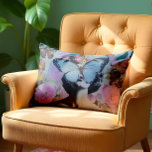 Vintage Collage  Lumbar Cushion<br><div class="desc">This design blends coquette aesthetics with a dreamy, retro collage vibe. A striking blue butterfly rests across a woman's face, adding mystery and whimsy, while pastel tones of pink and lavender butterflies flutter around, enhancing the ethereal feel. Vibrant flowers bloom in the background, creating a lush, vintage-inspired garden scene. Perfect...</div>