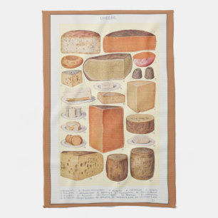 Vintage Collage of Household Cheeses, Beeton, 1923 Tea Towel