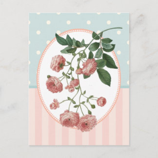 Vintage Collage Pink Roses Botanical Print Postcard