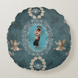 Vintage collage round cushion