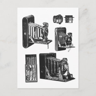 Vintage Collage Sheet Old Cameras Camera Lens Postcard