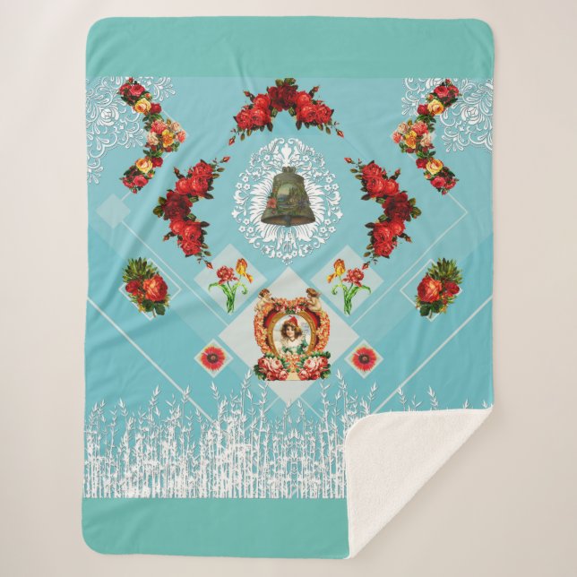 Vintage collage sherpa blanket (Front)