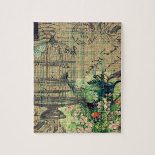 Vintage Collage w/Bird & Birdcage Garden Jigsaw Puzzle