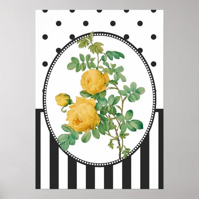 Vintage Collage Yellow Roses Botanical Print (Front)