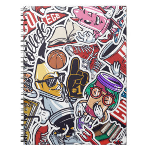 Vintage college colourful seamless pattern with fa notebook