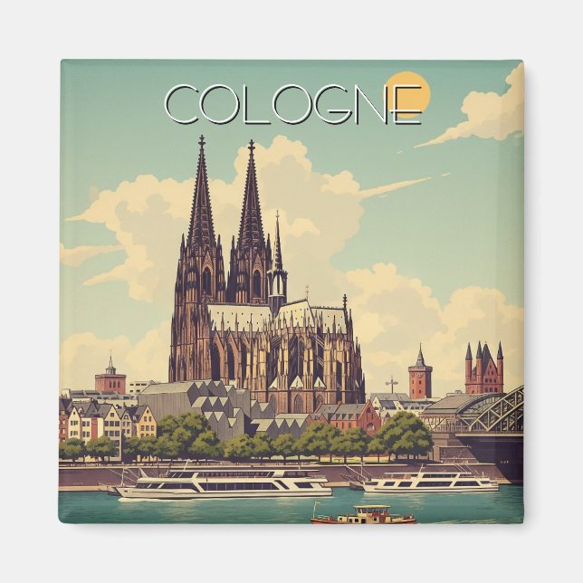 Vintage Cologne Cathedral Germany Travel Magnet (Front)