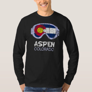 Vintage Colorado Flag Skiing Goggle Aspen Mountain T-Shirt