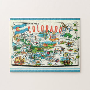 Vintage Colorado Map Postcard Jigsaw Puzzle
