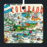 Vintage Colorado Map Postcard Metal Tree Decoration<br><div class="desc">Bright colourful vintage illustrated postcard map of the State of Colorado repurposed on an ornament.  Purchase it as is or delete the back image and add a personal message.</div>