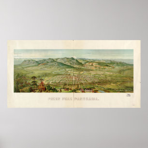 Vintage Colorado Springs and Pikes Peak Map (1890) Poster