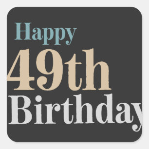 vintage colored happy 49th birthday typography square sticker