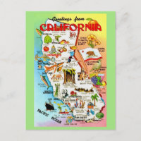 Vintage Colorful California Map 