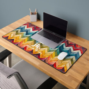 Vintage Colorful Chevron Monogram Desk Mat
