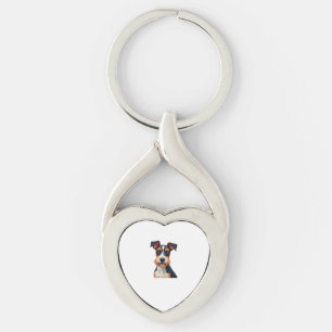 Vintage Colorful Dog Portrait Illustration Retro T Key Ring