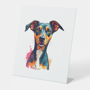 Vintage Colorful Dog Portrait Pop Art Illustration Pedestal Sign