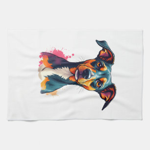 Vintage Colorful Dog Portrait Pop Art Illustration Tea Towel