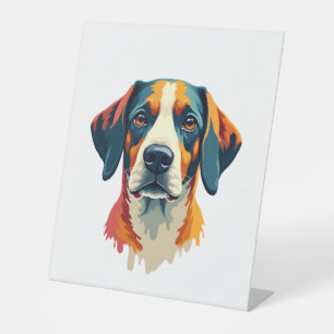 Vintage Colorful Dog Portrait Pop Art Style Pet Il Pedestal Sign