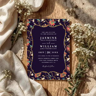 Vintage Colorful Floral Elegant QR Code Wedding Invitation