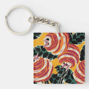 Vintage Colorful Flowers and Leaves Art Nouveau Key Ring