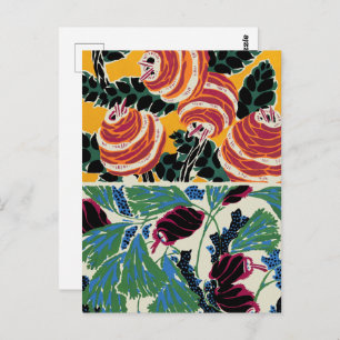 Vintage Colorful Flowers and Leaves Art Nouveau Postcard