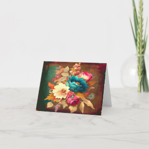 VINTAGE COLORFUL FLOWERS  CARD