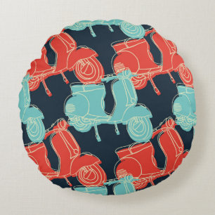 vintage colorful hand drawing motorcycle scooter s round cushion