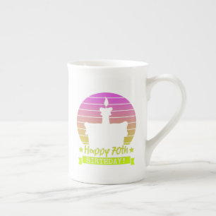 Vintage Colorful Happy 70th birthday Cake Bone China Mug