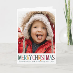 Vintage Colorful Merry Christmas Cute Stars Photo Holiday Card