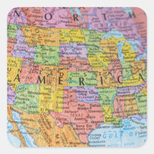Vintage Colorful USA Map Illustration Square Sticker