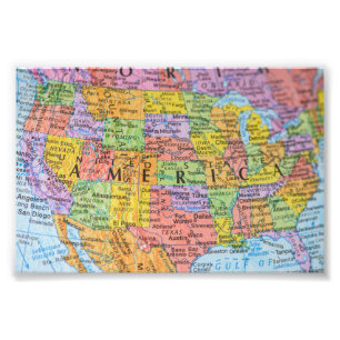 Vintage Colorful USA Map Puzzle Illustration Photo Print