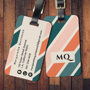 Vintage Colors Stripes Black Monogrammed Initials Luggage Tag