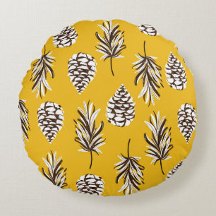 Vintage Colour Autumn Nature Elements Round Cushion