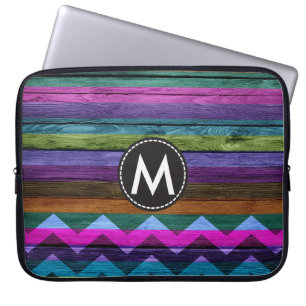Vintage Colour Chevron Stripes Wood #17 Laptop Sleeve