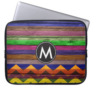 Vintage Colour Chevron Stripes Wood #19 Laptop Sleeve