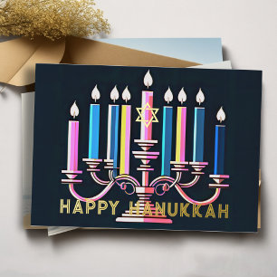 Vintage Colour Pink and Blue Menorah