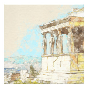 Vintage Colour Sketch of Athens Greece – Classical Photo Print